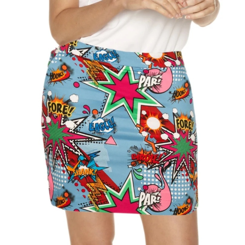 Royal and Awesome Partoon Golf Pop Art Graphic Blue Mini Skort